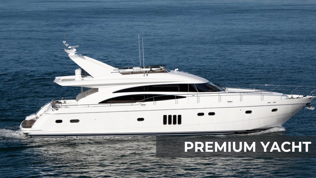Premium private yacht charter in Dubai with modern interior, sun deck, and amenities for mid-size groups