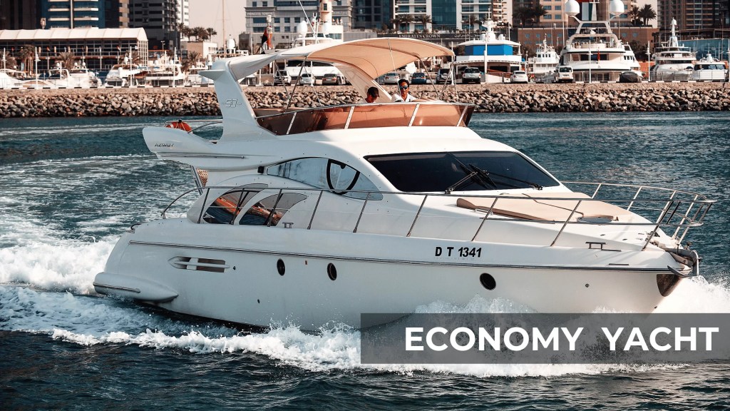 Affordable economy yacht rental for 12-15 guests in Dubai Marina starting at 500 AED per hour